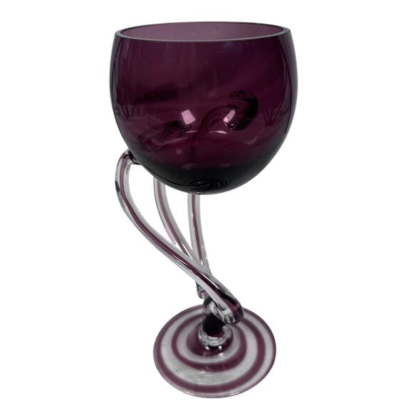 Vintage Jozefina Krosno MCM Jellyfish Glass Pedestal Bowl Wine Candle Amethyst - Picture 3 of 10